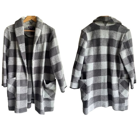 NWOT ROAMANS Size 16W Gray Buffalo Plaid Wool Blend Jacket Long Sleeve Collared - Picture 1 of 7